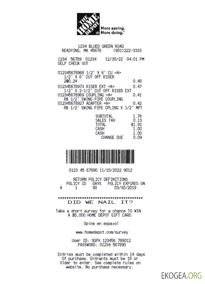 Le bulletin de versement de la société Home Depot